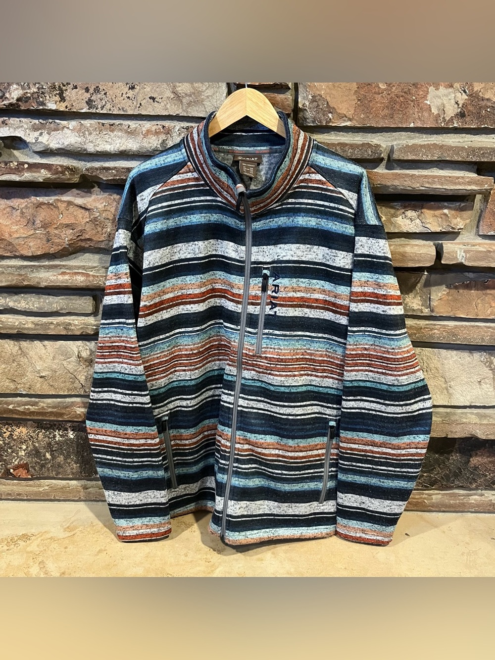 Ariat Caldwell Western Striped Zip-Up Fleece Sweater Jacket - Grey, Blue, Brown